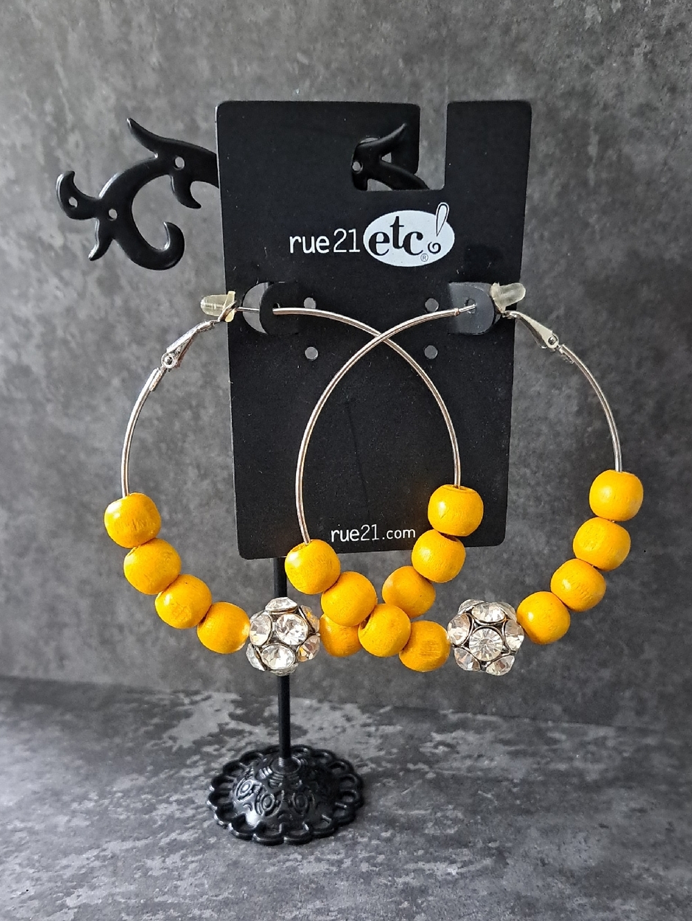 rue21 Yellow Bead Hoop Earrings with Crystal Accent